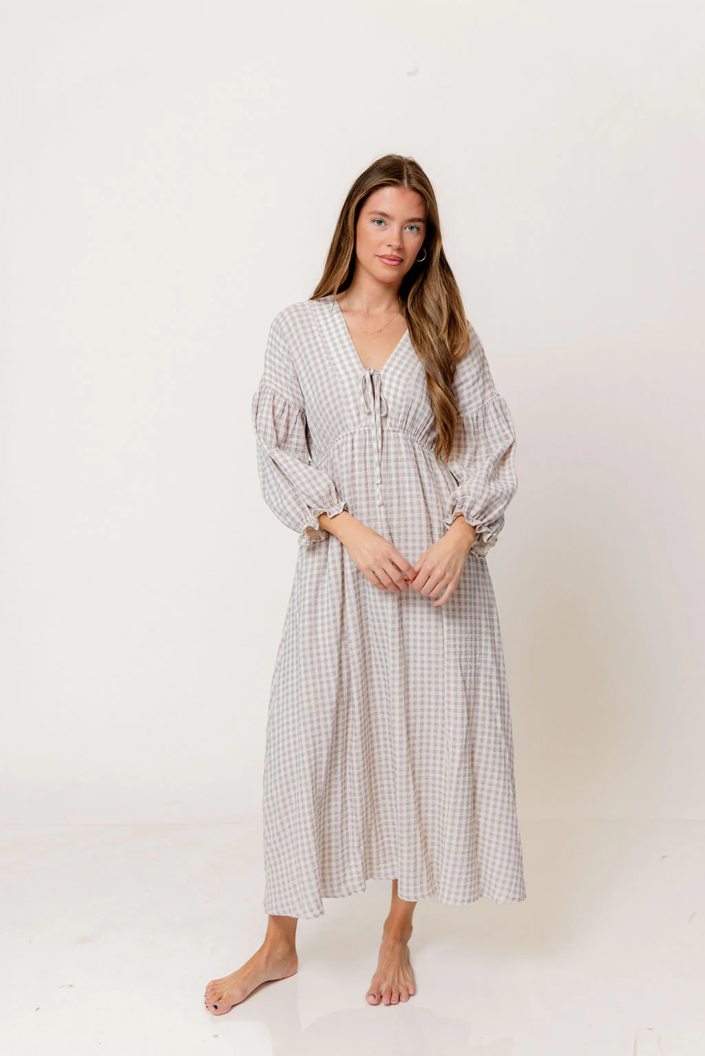 Hunter 100% Cotton Midi Dress in Wisteria Plaid (Lined) - Bump Friendly - Image 2