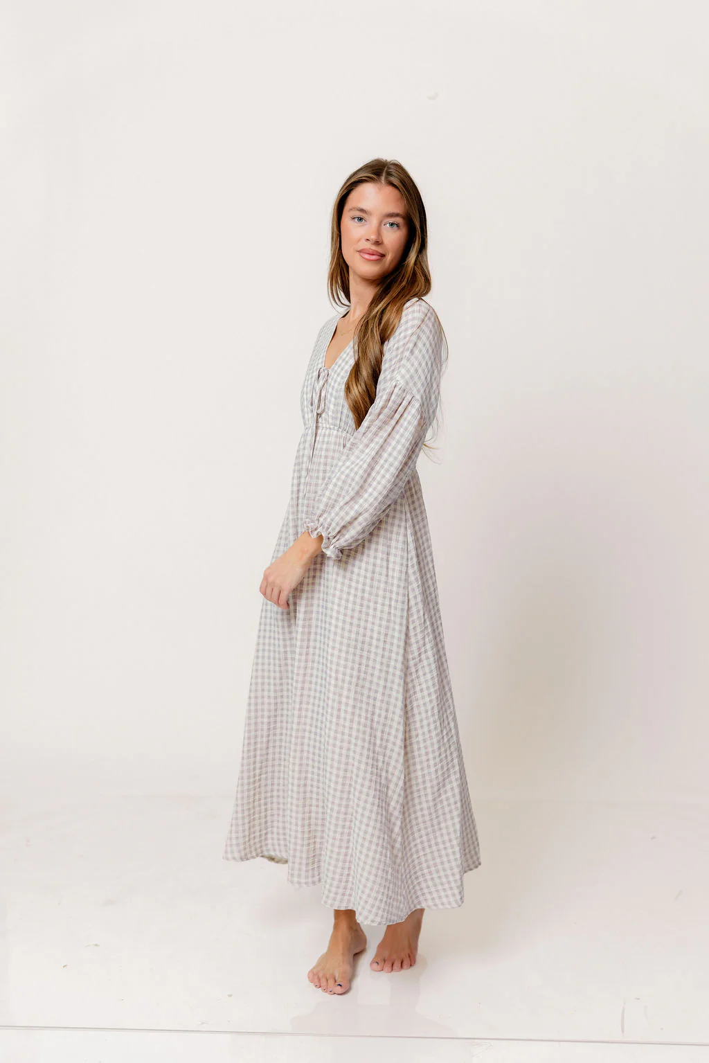 Hunter 100% Cotton Midi Dress in Wisteria Plaid (Lined) - Bump Friendly - Image 3