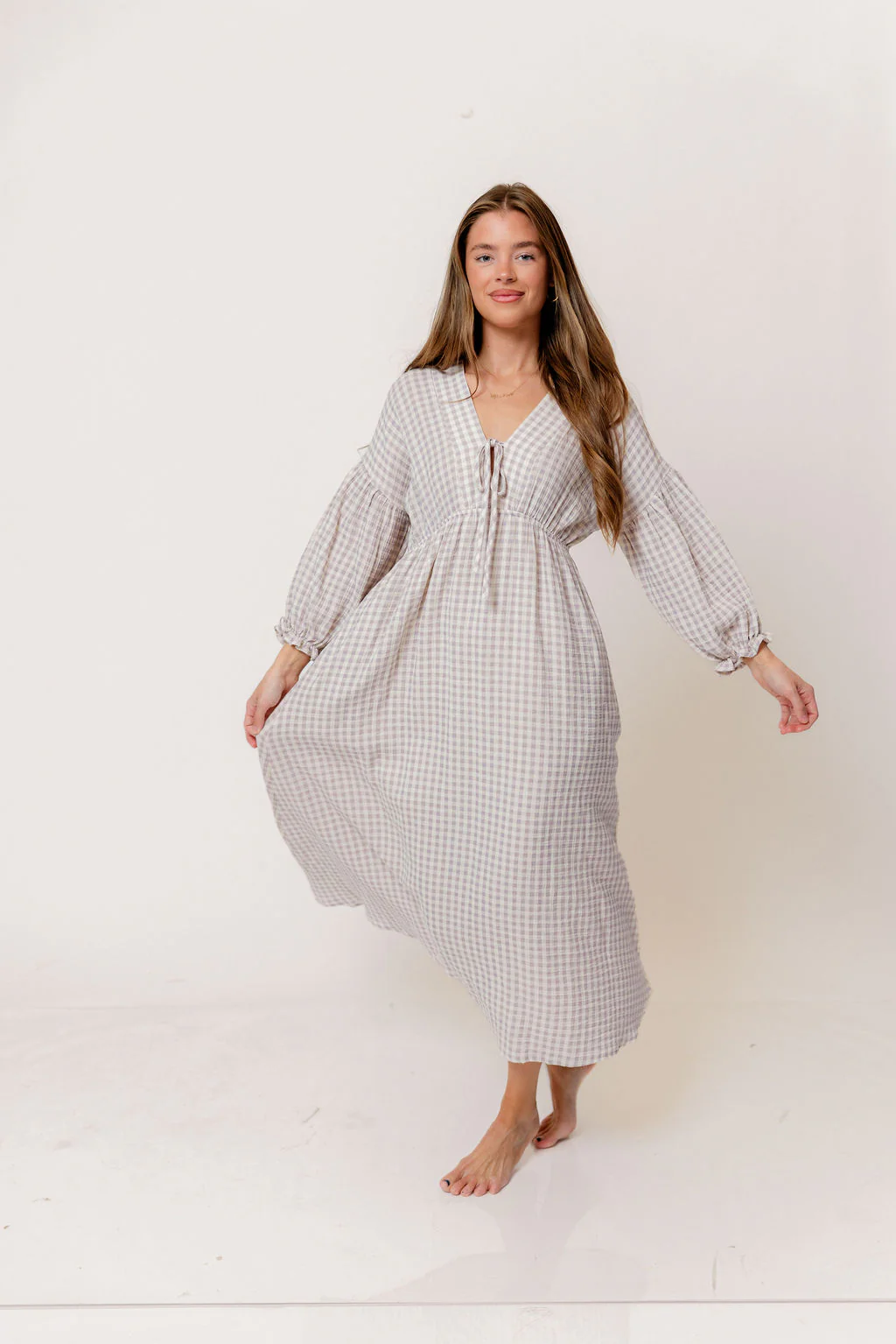 Hunter 100% Cotton Midi Dress in Wisteria Plaid (Lined) - Bump Friendly - Image 4
