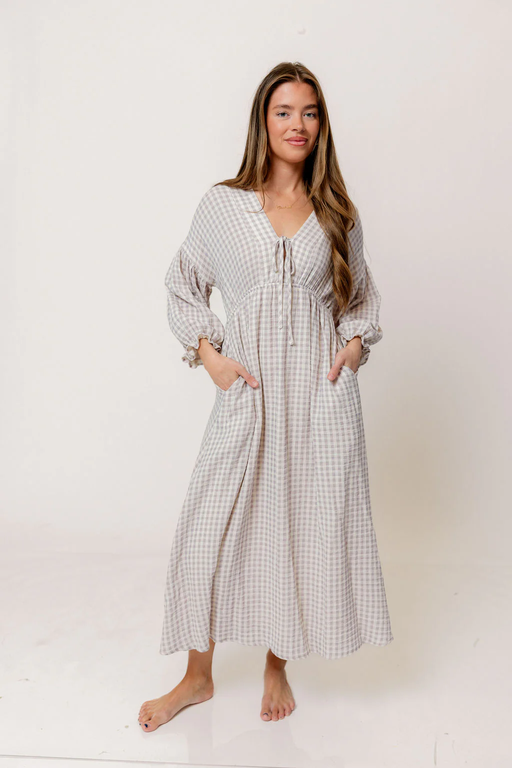 Hunter 100% Cotton Midi Dress in Wisteria Plaid (Lined) - Bump Friendly - Image 5