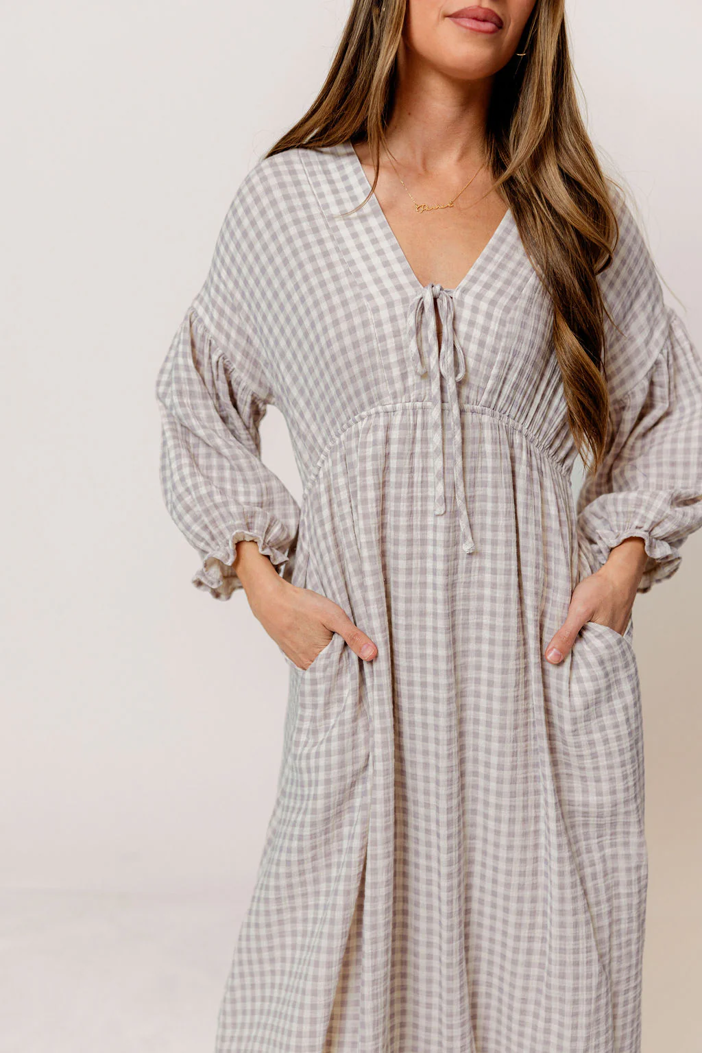 Hunter 100% Cotton Midi Dress in Wisteria Plaid (Lined) - Bump Friendly - Image 7