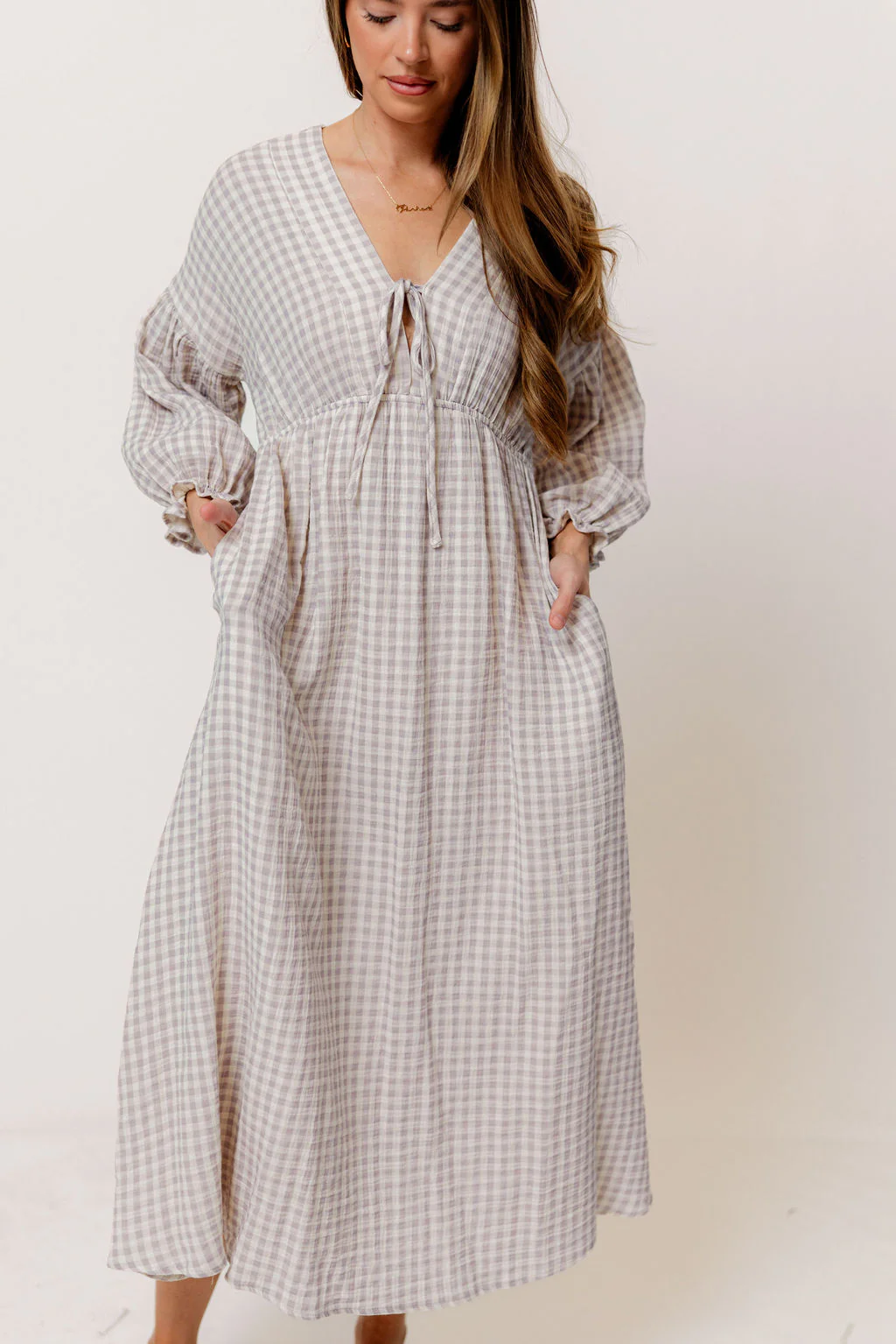 Hunter 100% Cotton Midi Dress in Wisteria Plaid (Lined) - Bump Friendly - Image 8