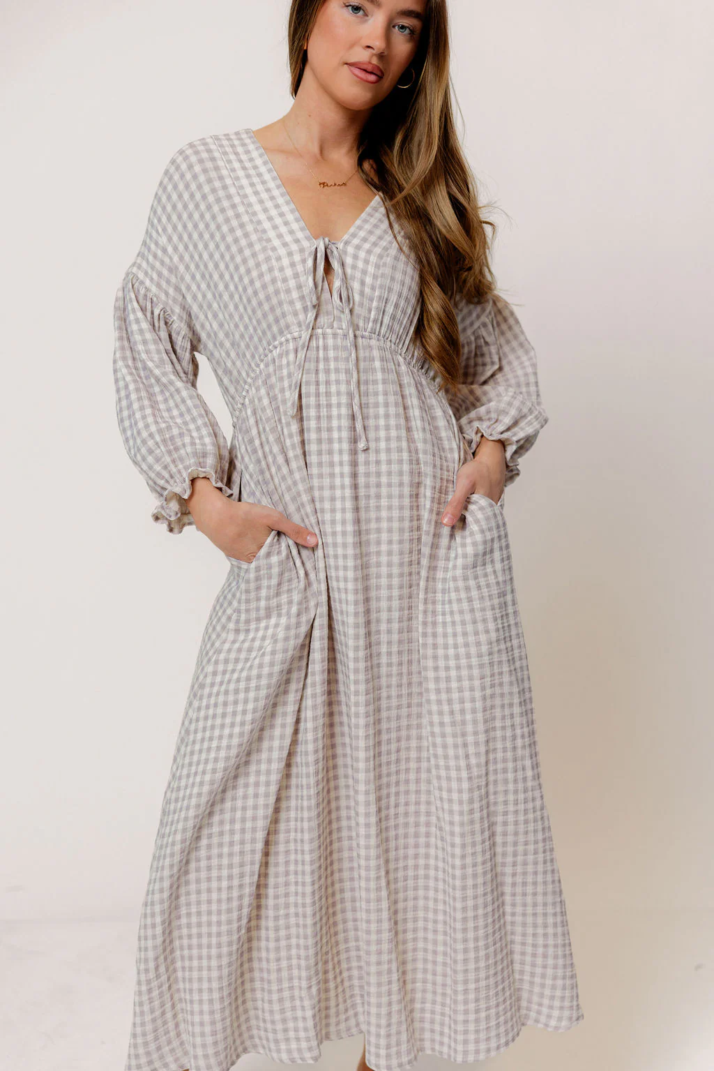 Hunter 100% Cotton Midi Dress in Wisteria Plaid (Lined) - Bump Friendly - Image 9