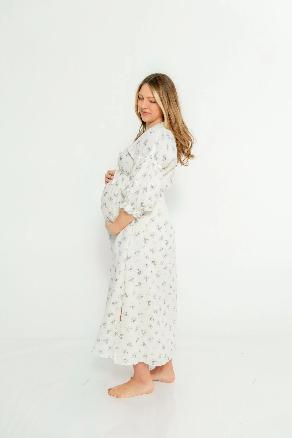 Hunter 100% Cotton Midi Dress with Eyelet Trimming in Blue Floral - Bump Friendly - Image 18