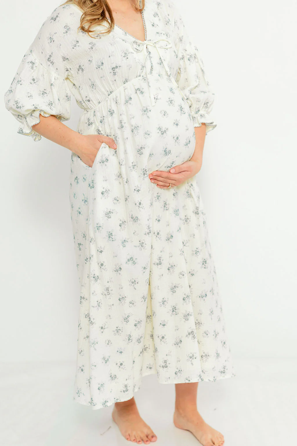 Hunter 100% Cotton Midi Dress with Eyelet Trimming in Blue Floral - Bump Friendly - Image 21