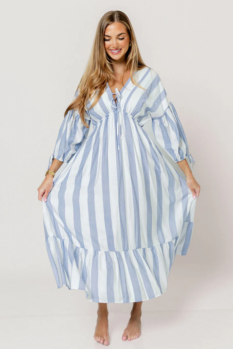 Hunter 100% Cotton Midi Dress in Blue Stripe - Bump Friendly & Inclusive Sizing *6/11 PRE-ORDER* - Image 2