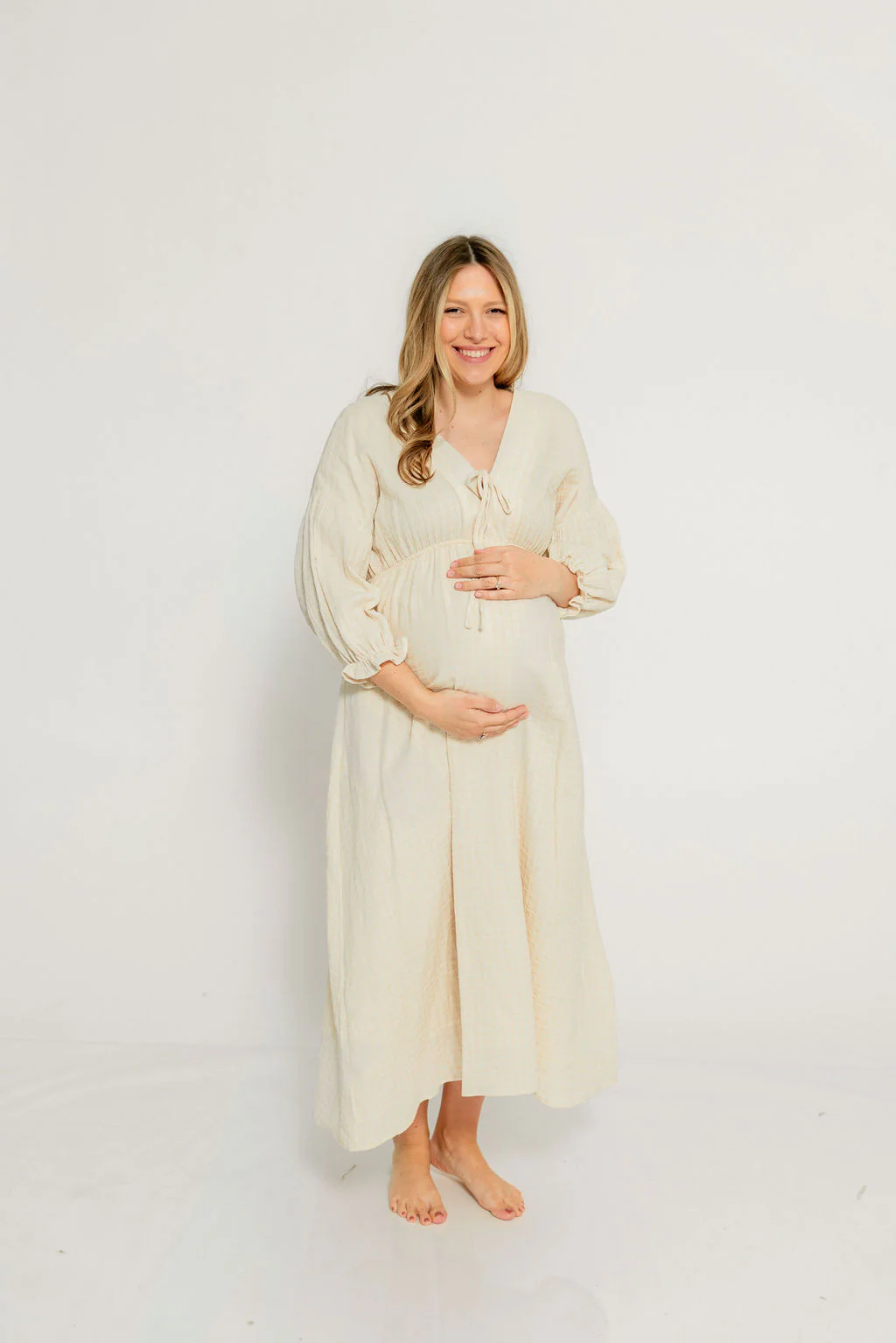 Hunter 100% Cotton Midi Dress in Custard Plaid (Lined) - Bump Friendly - Image 12