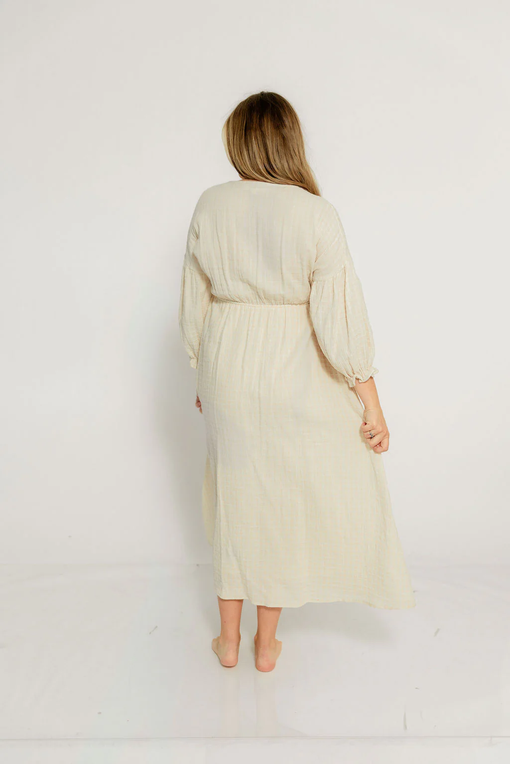 Hunter 100% Cotton Midi Dress in Custard Plaid (Lined) - Bump Friendly - Image 14