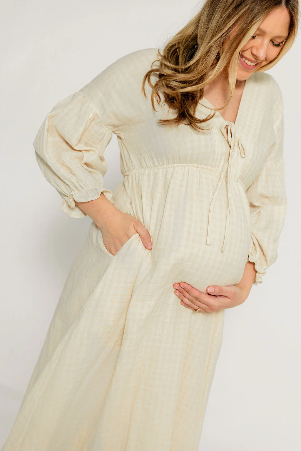 Hunter 100% Cotton Midi Dress in Custard Plaid (Lined) - Bump Friendly - Image 18