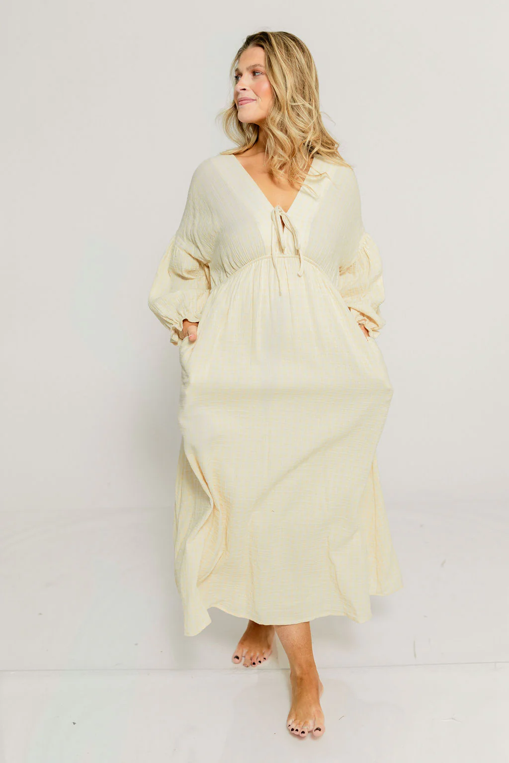 Hunter 100% Cotton Midi Dress in Custard Plaid (Lined) - Bump Friendly - Image 19