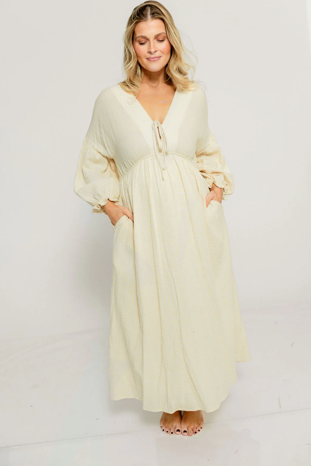 Hunter 100% Cotton Midi Dress in Custard Plaid (Lined) - Bump Friendly - Image 24