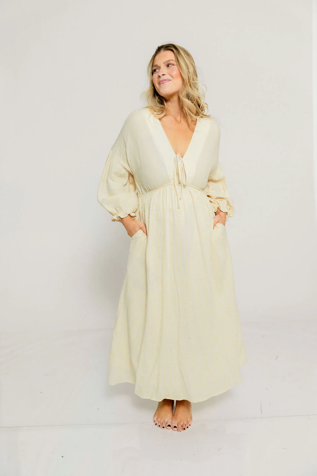 Hunter 100% Cotton Midi Dress in Custard Plaid (Lined) - Bump Friendly - Image 25