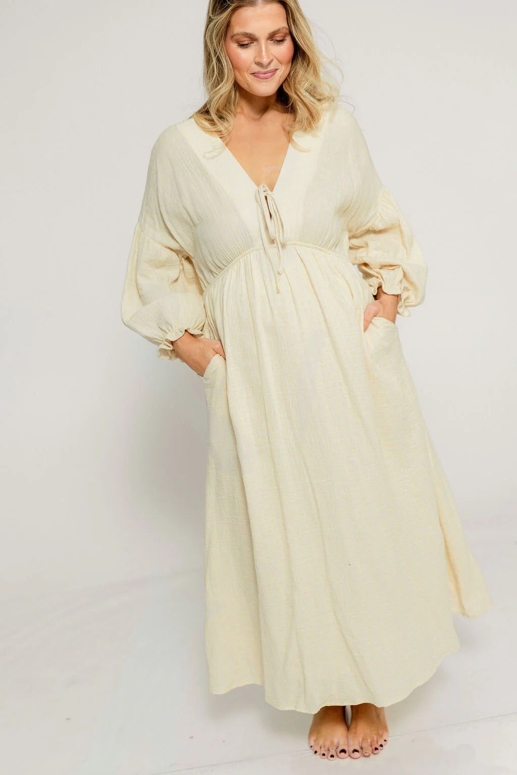Hunter 100% Cotton Midi Dress in Custard Plaid (Lined) - Bump Friendly - Image 26