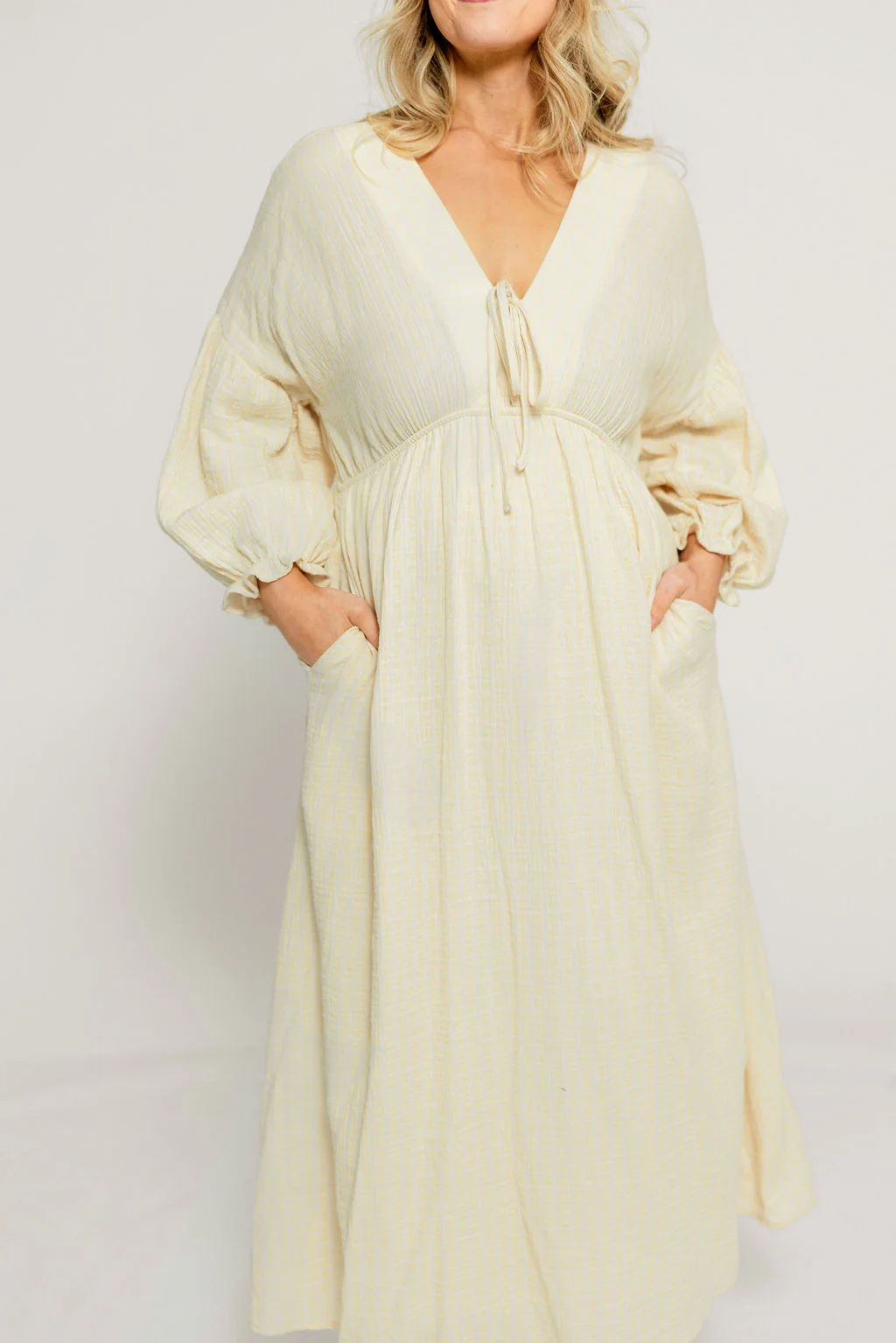 Hunter 100% Cotton Midi Dress in Custard Plaid (Lined) - Bump Friendly - Image 27