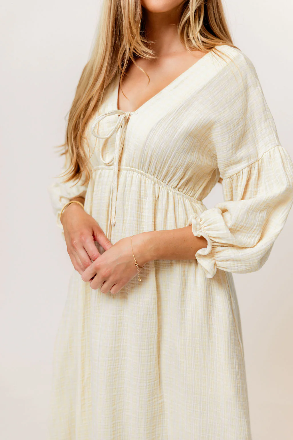 Hunter 100% Cotton Midi Dress in Custard Plaid (Lined) - Bump Friendly - Image 4