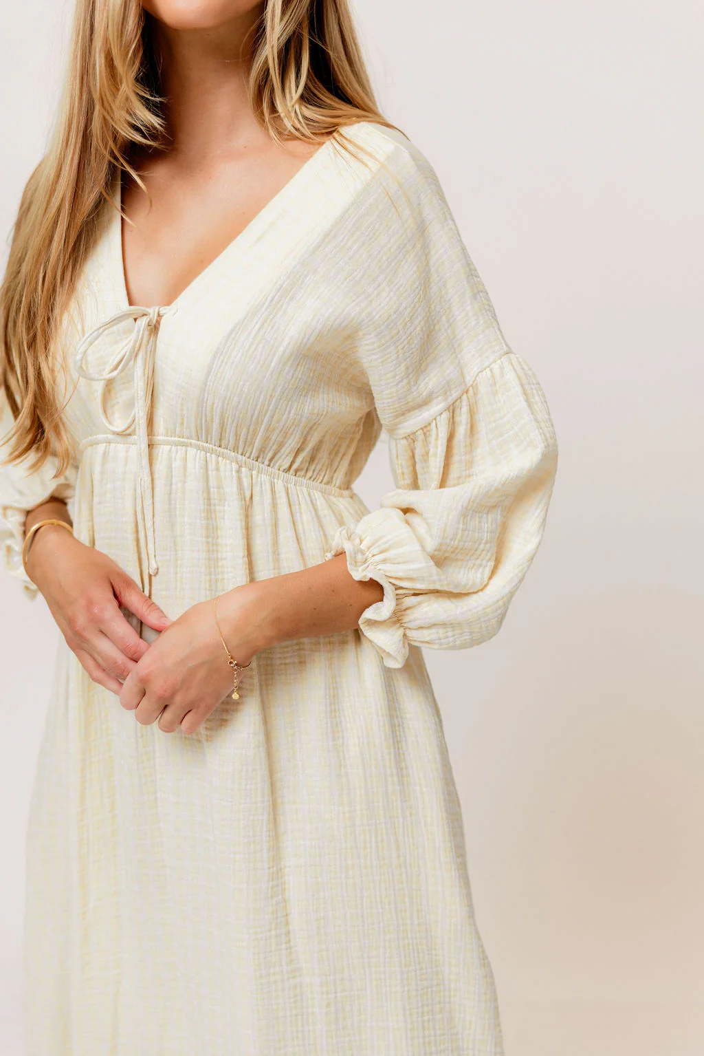Hunter 100% Cotton Midi Dress in Custard Plaid (Lined) - Bump Friendly - Image 5
