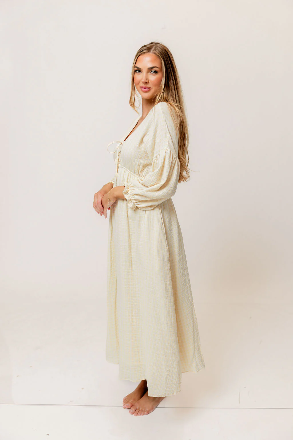 Hunter 100% Cotton Midi Dress in Custard Plaid (Lined) - Bump Friendly - Image 6