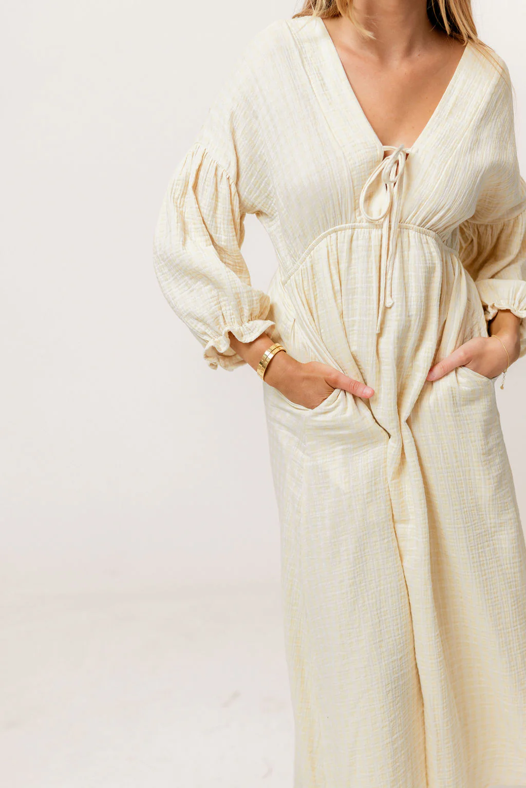 Hunter 100% Cotton Midi Dress in Custard Plaid (Lined) - Bump Friendly - Image 7