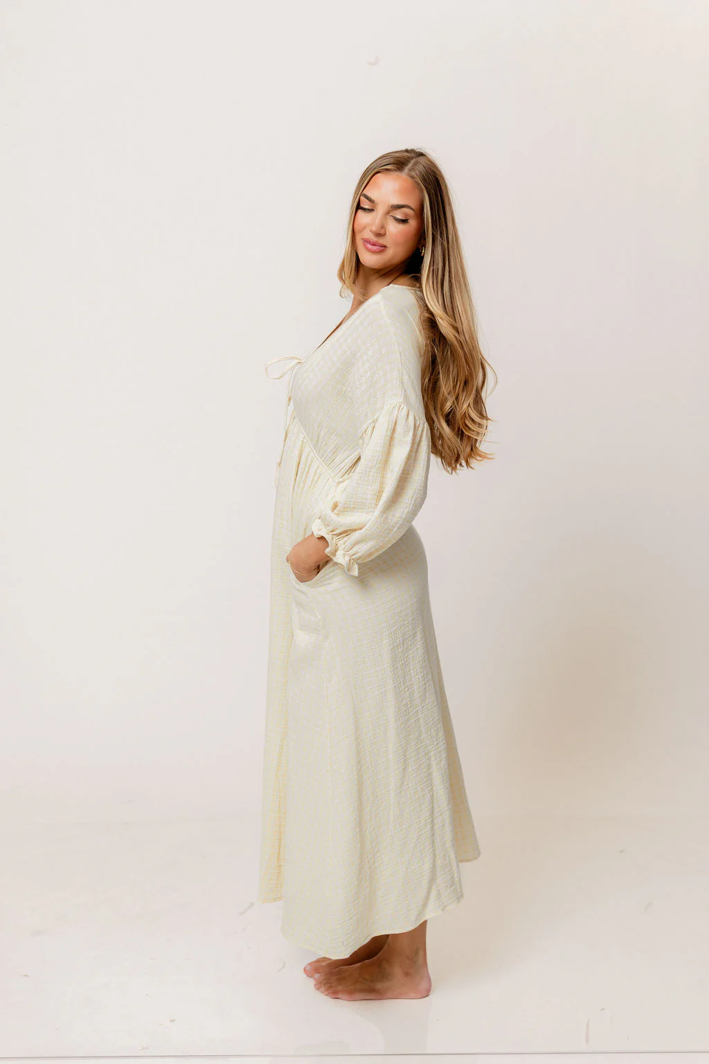 Hunter 100% Cotton Midi Dress in Custard Plaid (Lined) - Bump Friendly - Image 8
