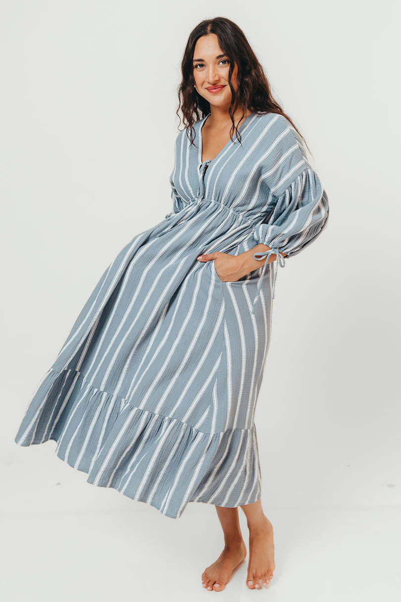 Hunter 100% Cotton Midi Dress in Dusty Blue - Bump Friendly & Inclusive Sizing *5/29 PRE-ORDER*