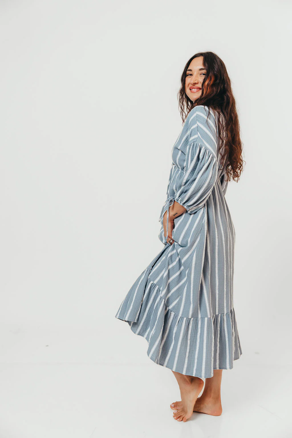 Hunter 100% Cotton Midi Dress in Dusty Blue - Bump Friendly & Inclusive Sizing *5/29 PRE-ORDER* - Image 2