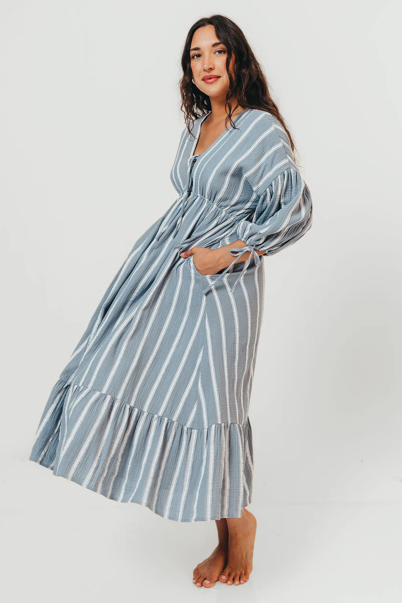 Hunter 100% Cotton Midi Dress in Dusty Blue - Bump Friendly & Inclusive Sizing *5/29 PRE-ORDER* - Image 3