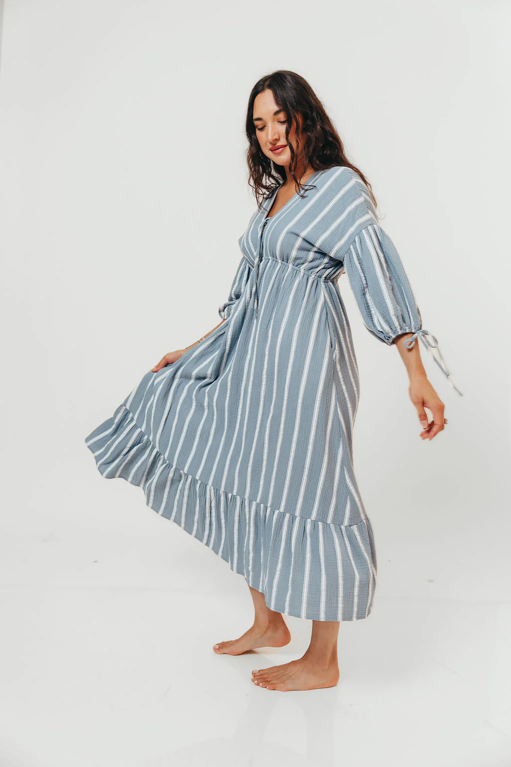 Hunter 100% Cotton Midi Dress in Dusty Blue - Bump Friendly & Inclusive Sizing *5/29 PRE-ORDER* - Image 5