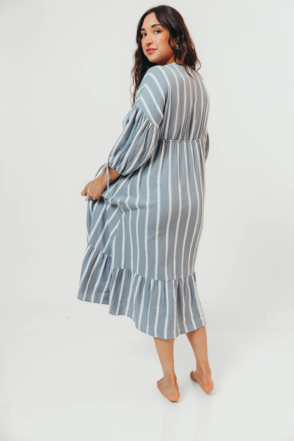 Hunter 100% Cotton Midi Dress in Dusty Blue - Bump Friendly & Inclusive Sizing *5/29 PRE-ORDER* - Image 6