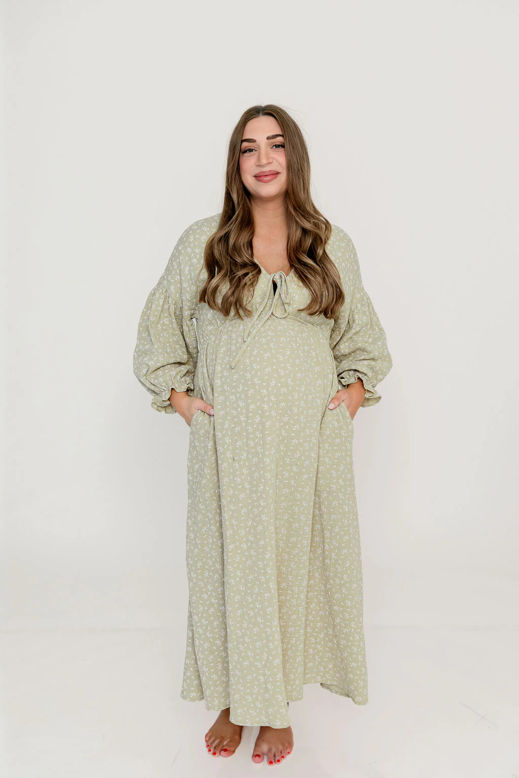 Hunter 100% Cotton Midi Dress in Green Haze Foliage - Bump Friendly - Image 11