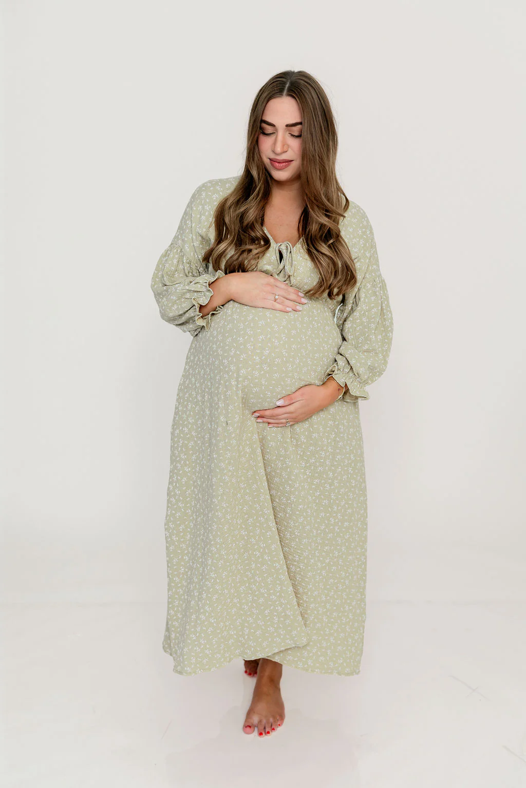 Hunter 100% Cotton Midi Dress in Green Haze Foliage - Bump Friendly - Image 12