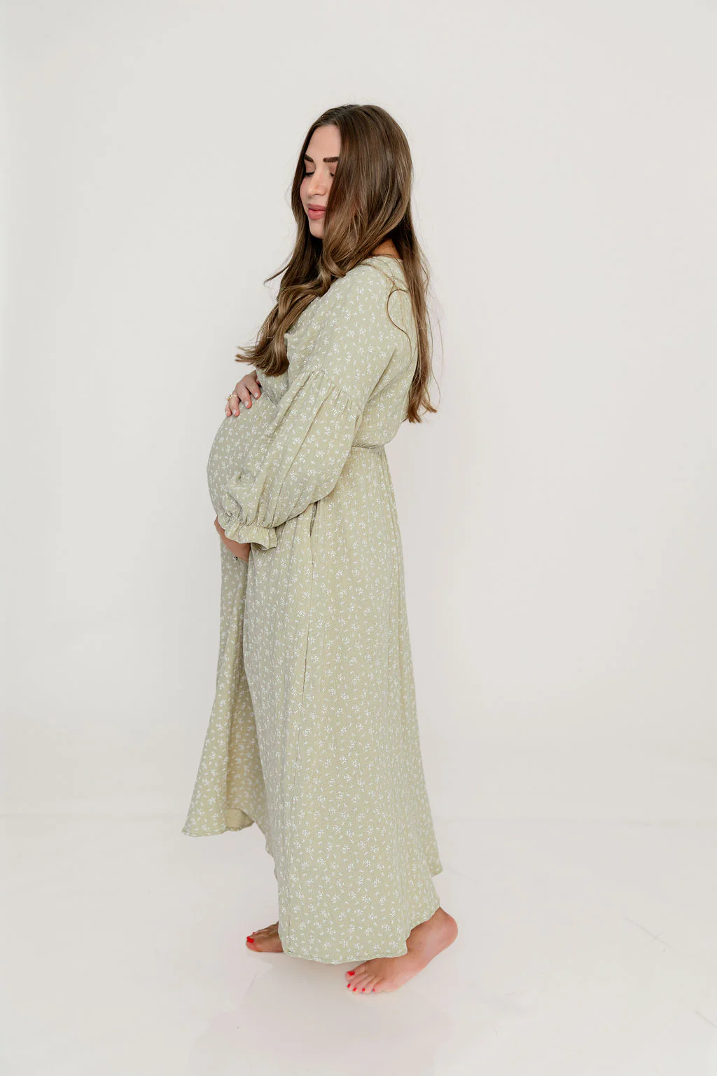 Hunter 100% Cotton Midi Dress in Green Haze Foliage - Bump Friendly - Image 13