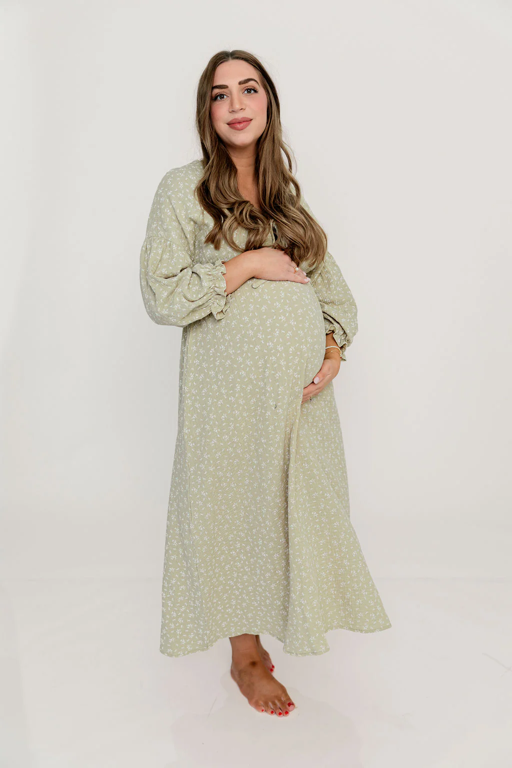Hunter 100% Cotton Midi Dress in Green Haze Foliage - Bump Friendly - Image 15