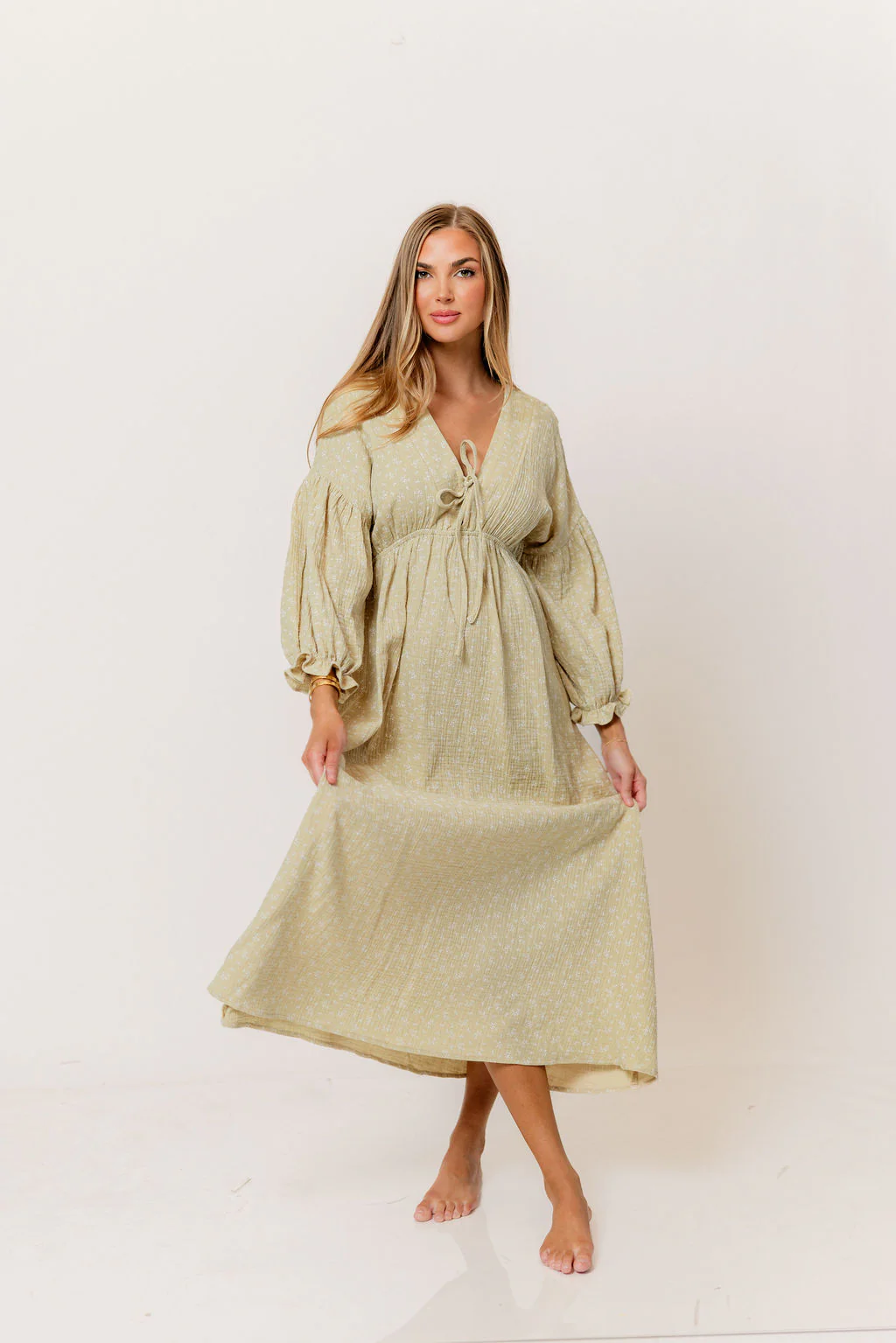 Hunter 100% Cotton Midi Dress in Green Haze Foliage - Bump Friendly - Image 3