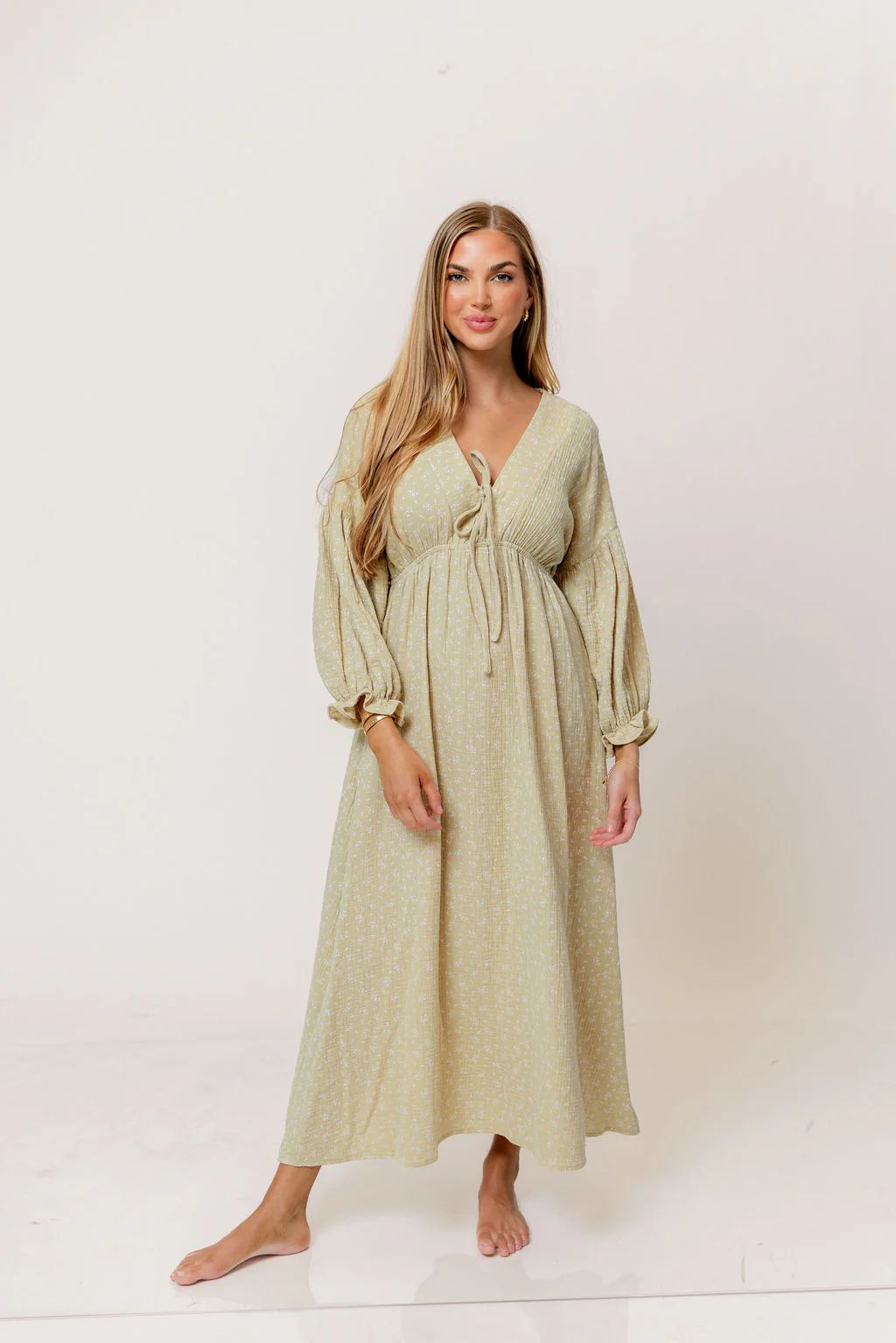 Hunter 100% Cotton Midi Dress in Green Haze Foliage - Bump Friendly - Image 6