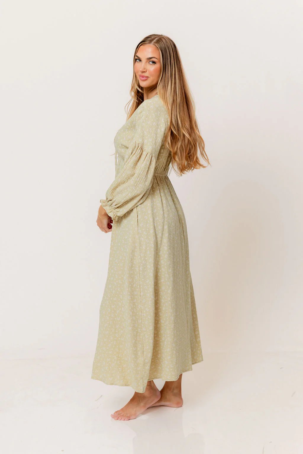 Hunter 100% Cotton Midi Dress in Green Haze Foliage - Bump Friendly - Image 9