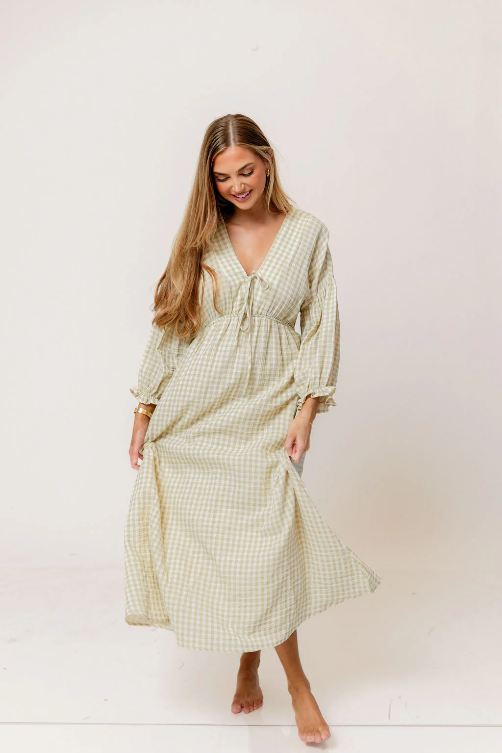 Hunter 100% Cotton Midi Dress in Green Haze Plaid (Lined) - Bump Friendly - Image 2