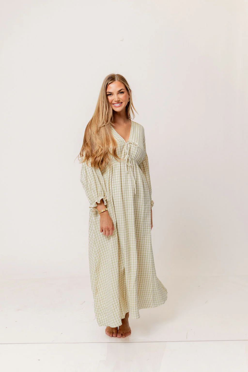 Hunter 100% Cotton Midi Dress in Green Haze Plaid (Lined) - Bump Friendly - Image 3