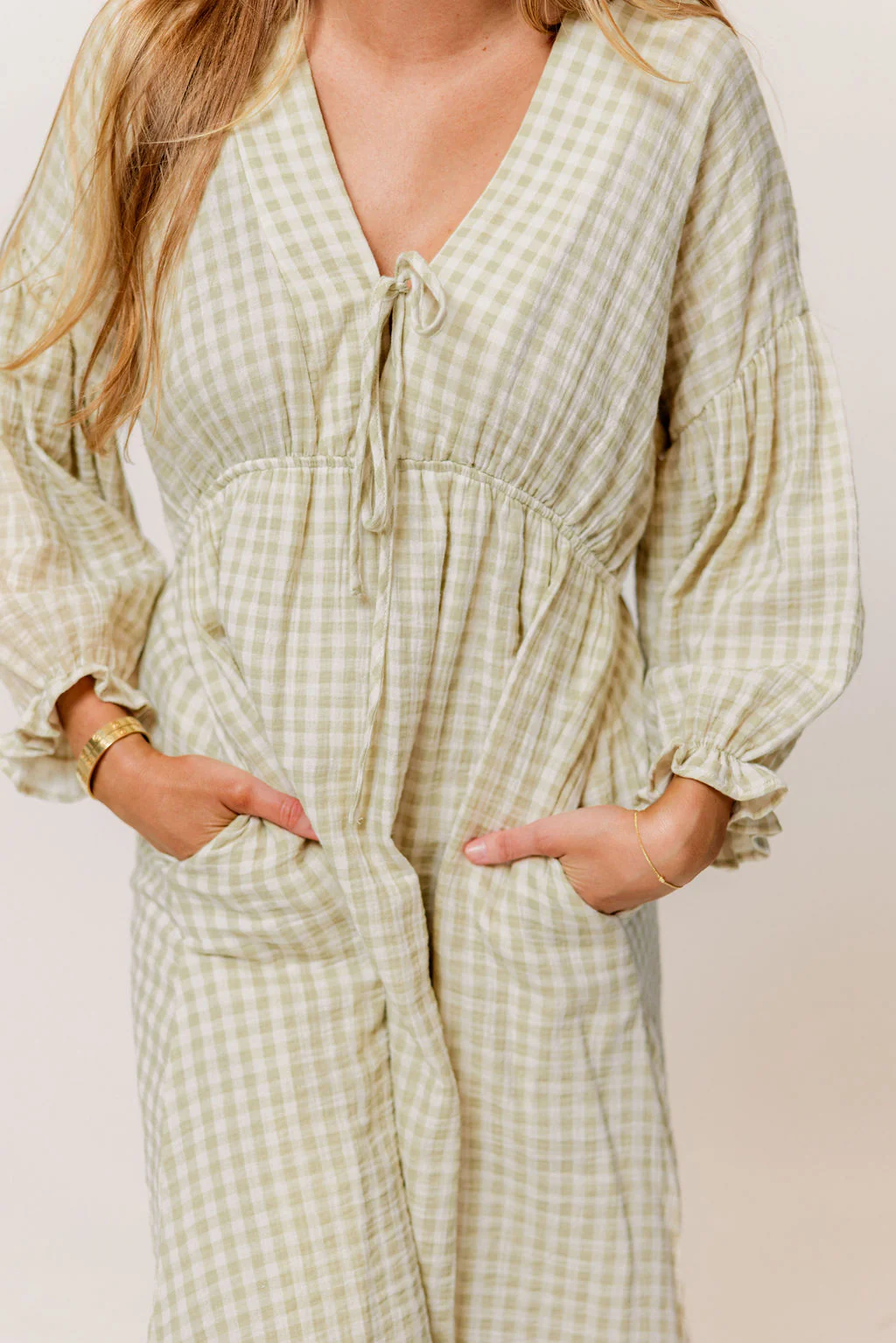 Hunter 100% Cotton Midi Dress in Green Haze Plaid (Lined) - Bump Friendly - Image 4