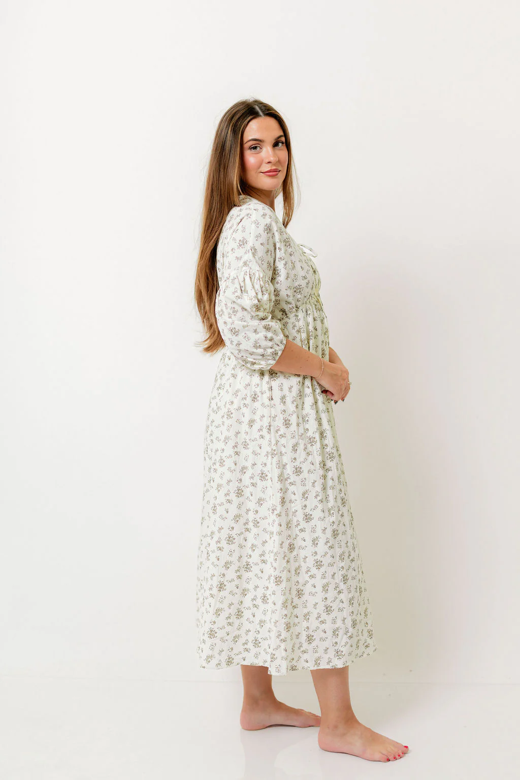 Hunter 100% Cotton Midi Dress in Ivory - Bump Friendly - Image 15