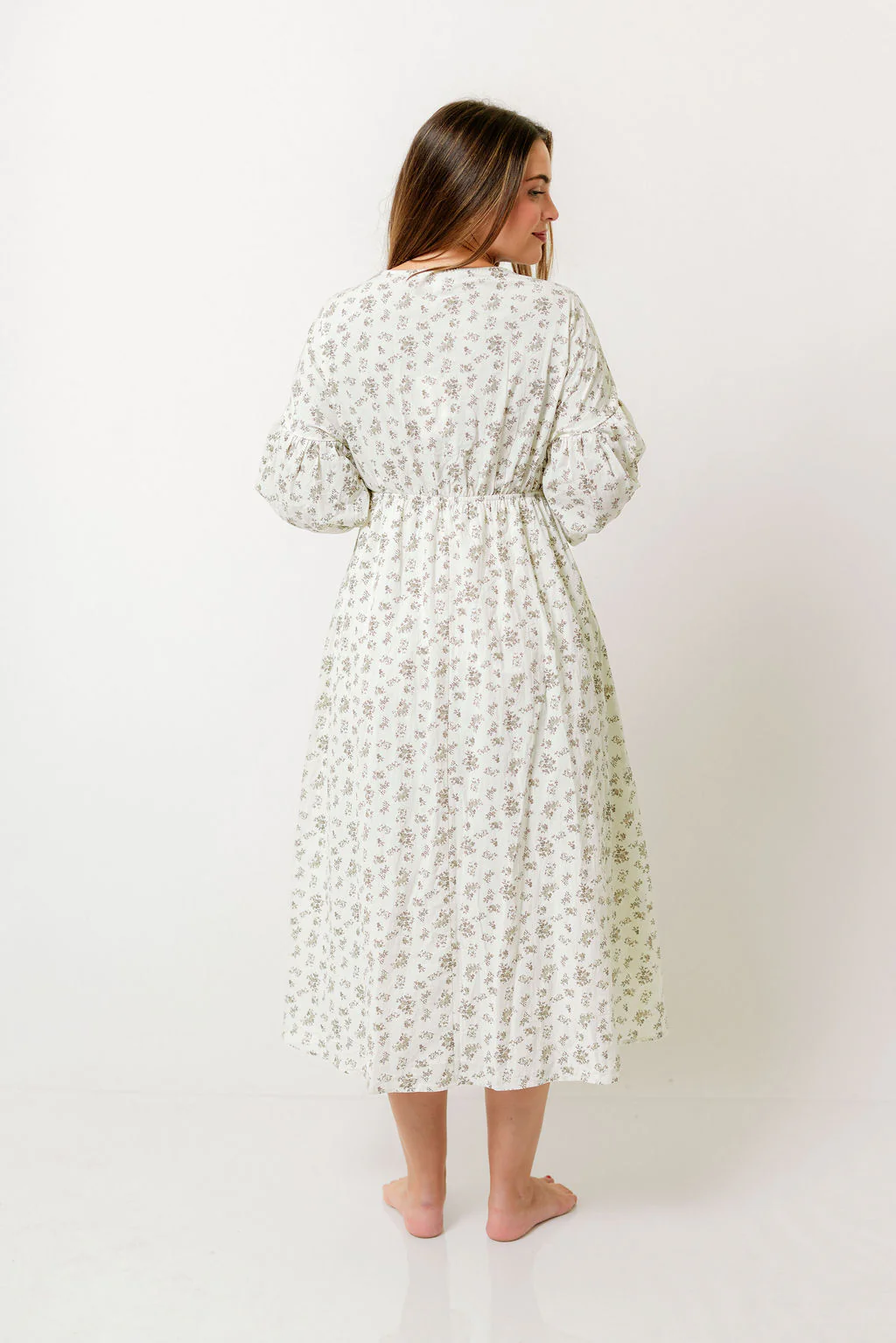 Hunter 100% Cotton Midi Dress in Ivory - Bump Friendly - Image 16