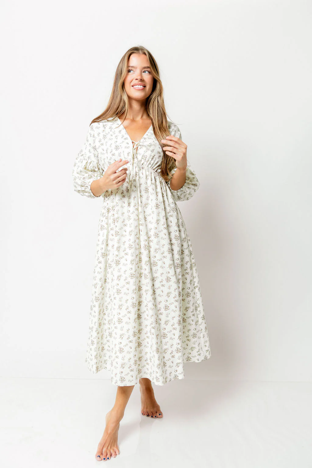 Hunter 100% Cotton Midi Dress in Ivory - Bump Friendly - Image 2