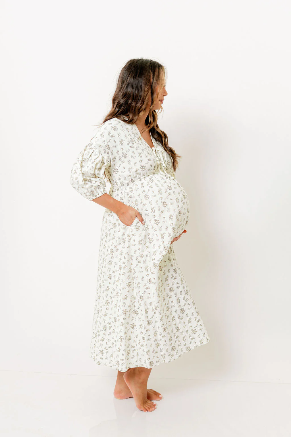 Hunter 100% Cotton Midi Dress in Ivory - Bump Friendly - Image 9