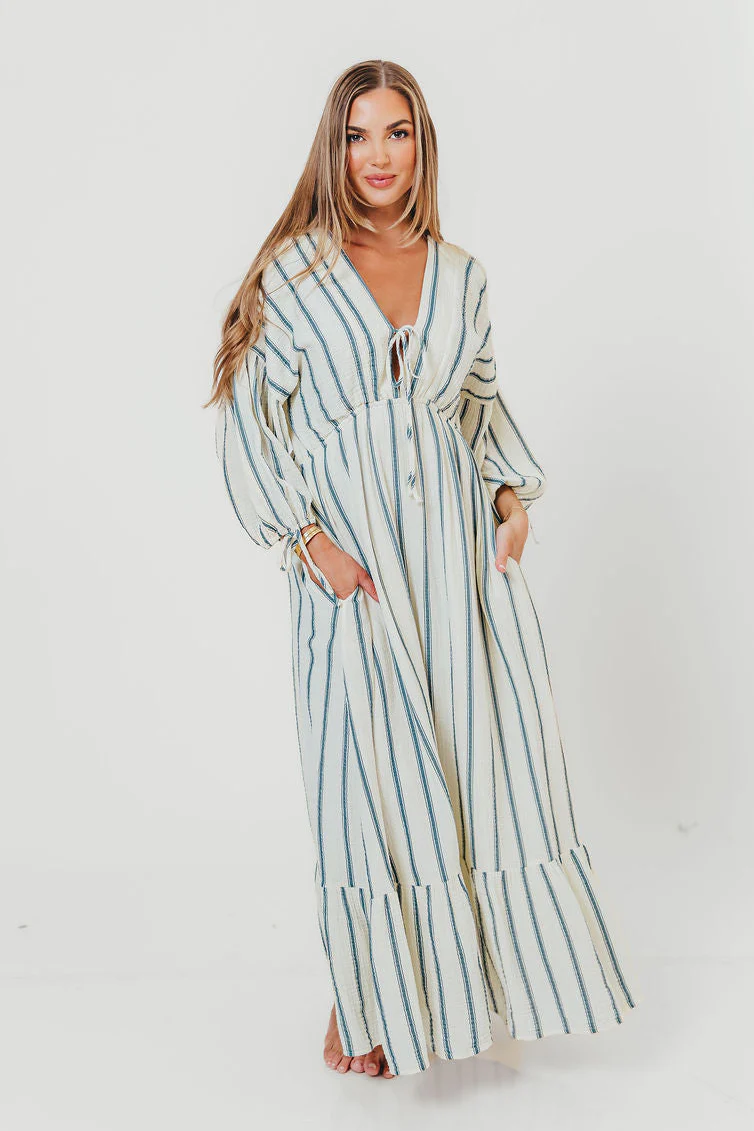 Hunter 100% Cotton Midi Dress in Navy Stripe - Bump Friendly & Inclusive Sizing *5/29 PRE-ORDER*