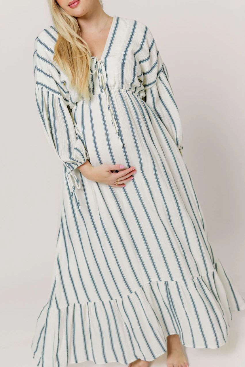 Hunter 100% Cotton Midi Dress in Navy Stripe - Bump Friendly & Inclusive Sizing *5/29 PRE-ORDER* - Image 11