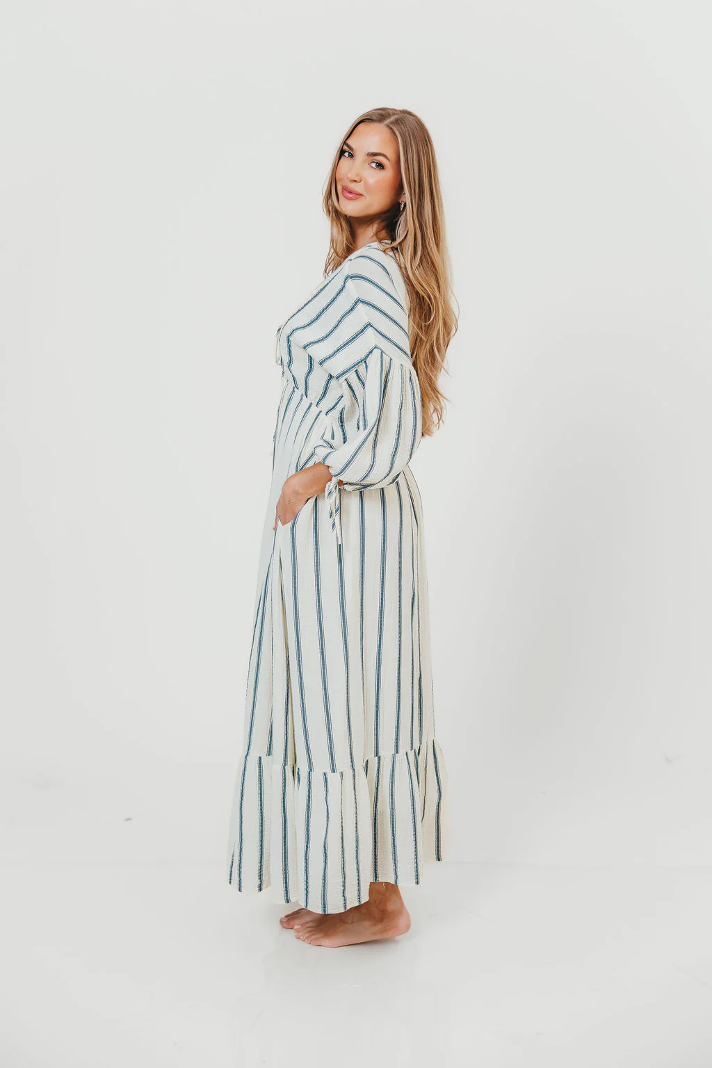 Hunter 100% Cotton Midi Dress in Navy Stripe - Bump Friendly & Inclusive Sizing *5/29 PRE-ORDER* - Image 2