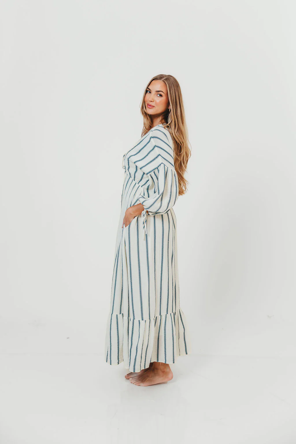Hunter 100% Cotton Midi Dress in Navy Stripe - Bump Friendly & Inclusive Sizing *5/29 PRE-ORDER* - Image 5