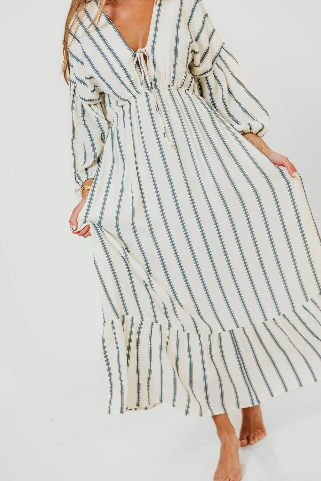 Hunter 100% Cotton Midi Dress in Navy Stripe - Bump Friendly & Inclusive Sizing *5/29 PRE-ORDER* - Image 6