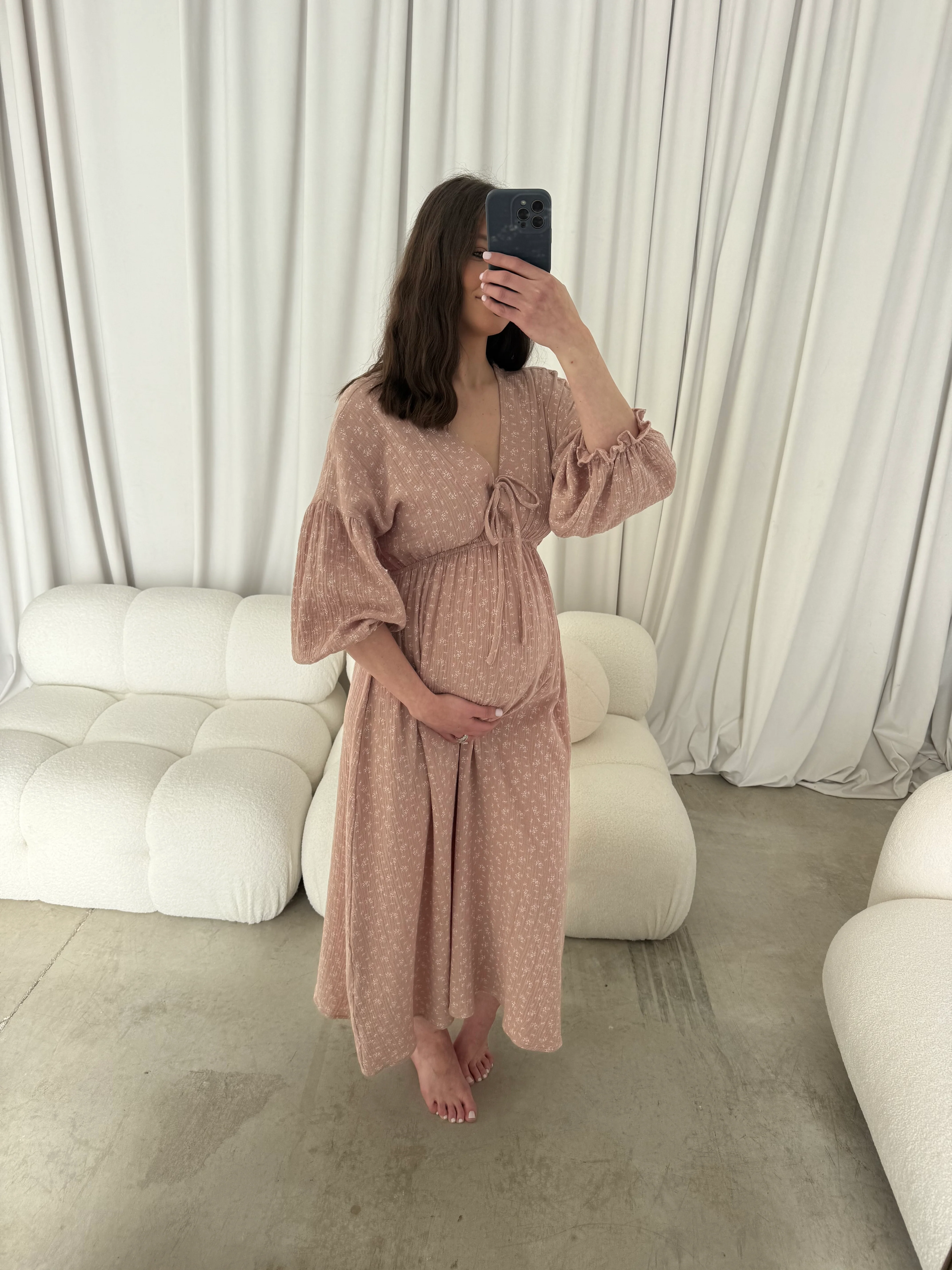 Hunter 100% Cotton Midi Dress in Rose Foliage - Bump Friendly - Image 10