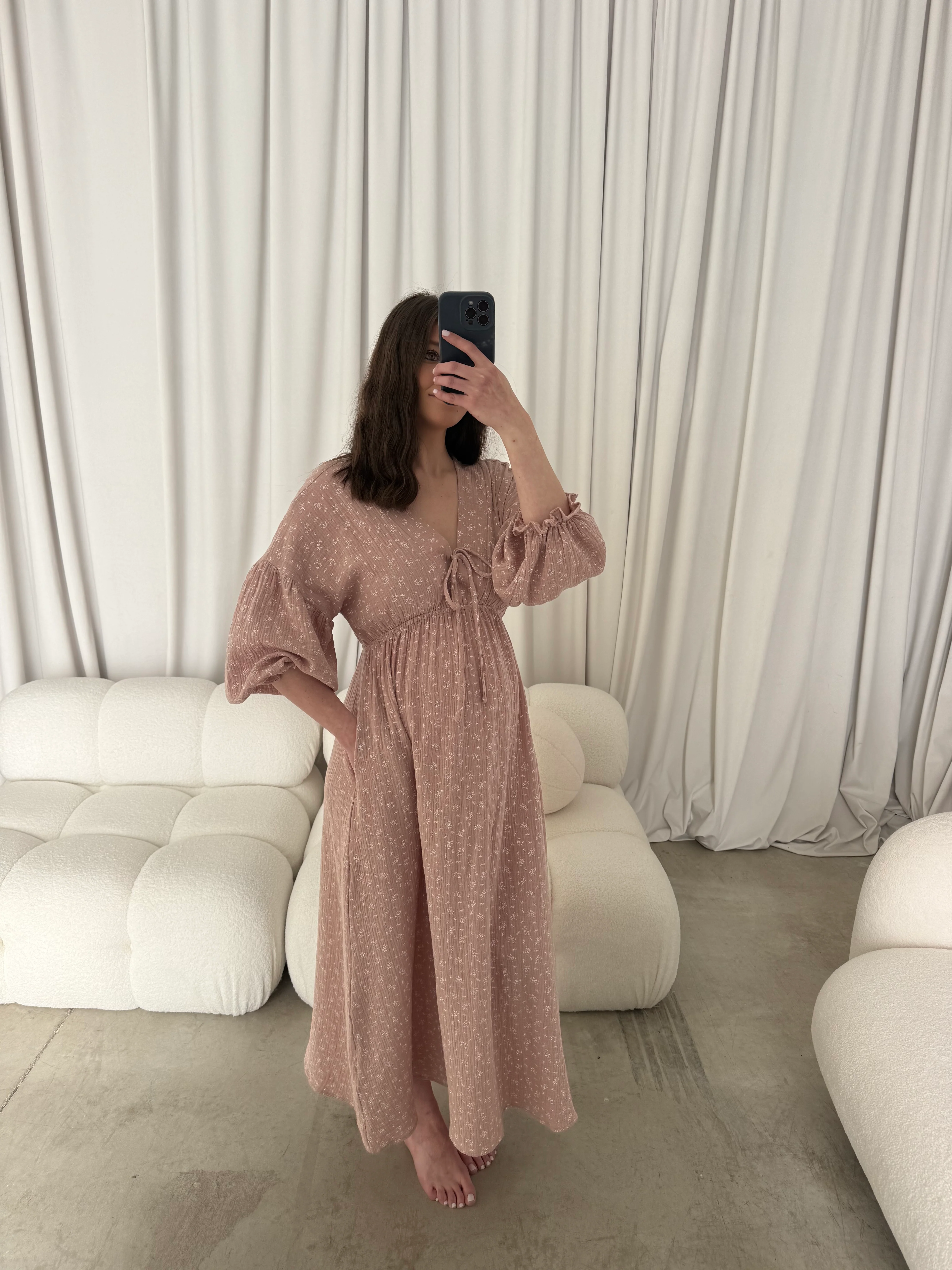 Hunter 100% Cotton Midi Dress in Rose Foliage - Bump Friendly - Image 11