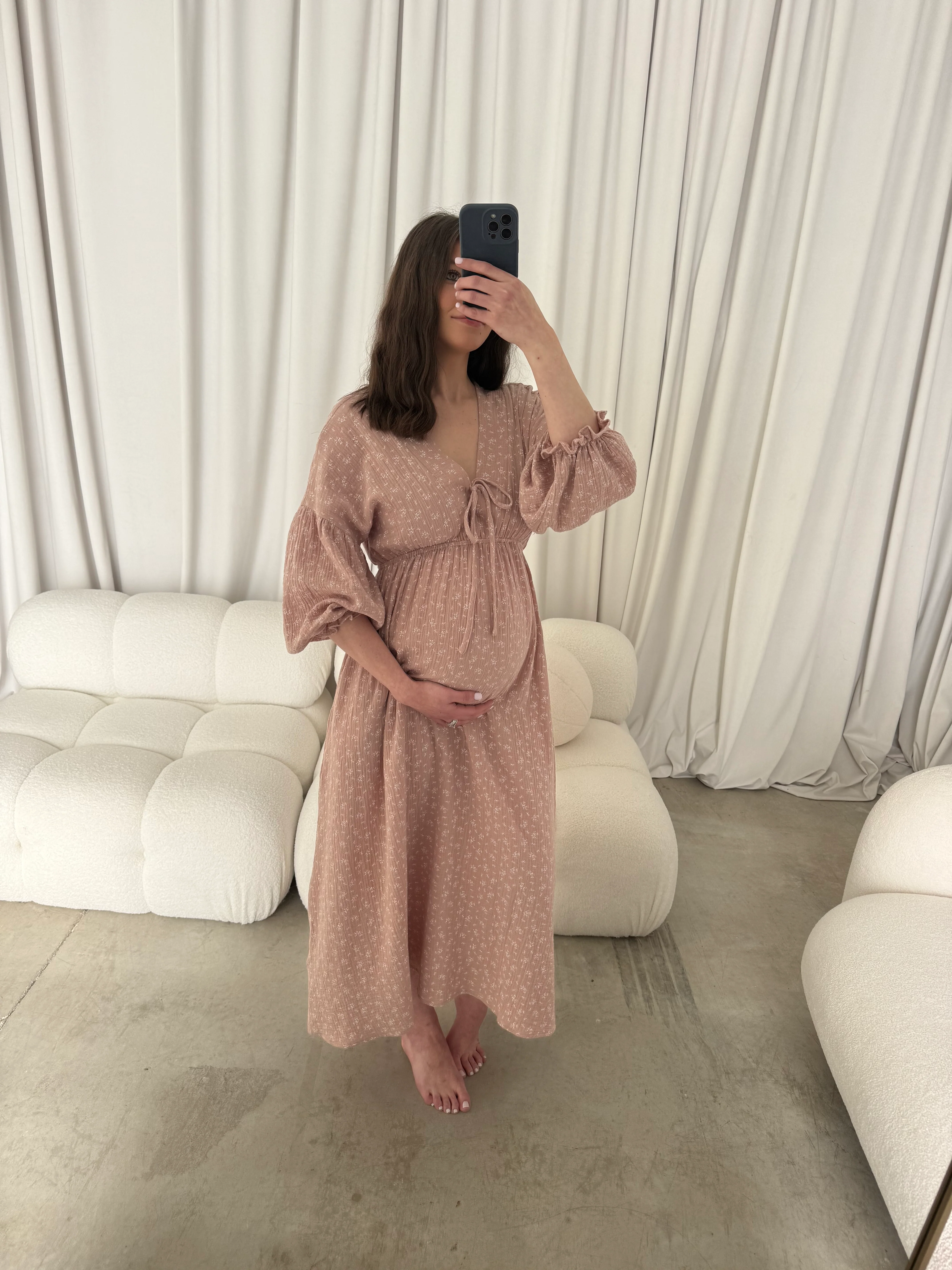 Hunter 100% Cotton Midi Dress in Rose Foliage - Bump Friendly - Image 12